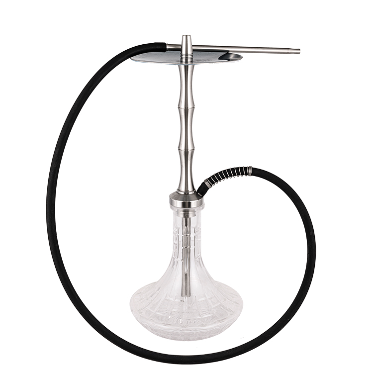 Pattered Clear Glass Argentum Steel Single foramen Hookah 58cm