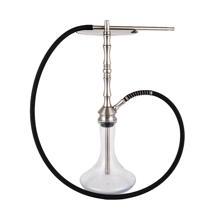 Perspicuus Argentum Vitrum Steel Metal Tube-I Single Hole Hookah 68cm