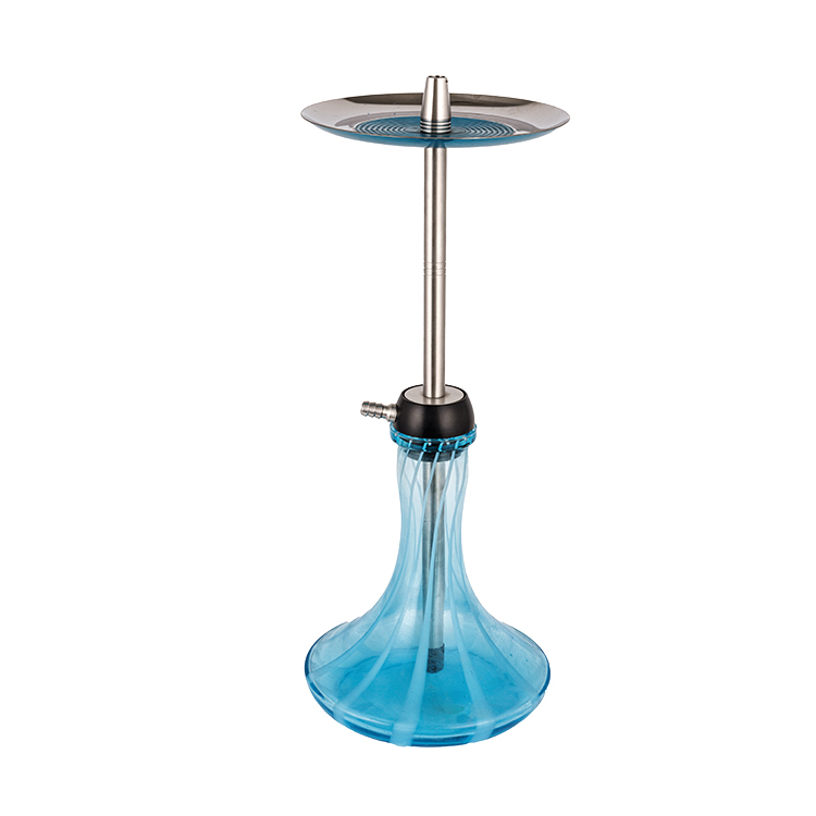 Blue Patterned Vitri Pom+ Steel Single Hole Hookah 56cm