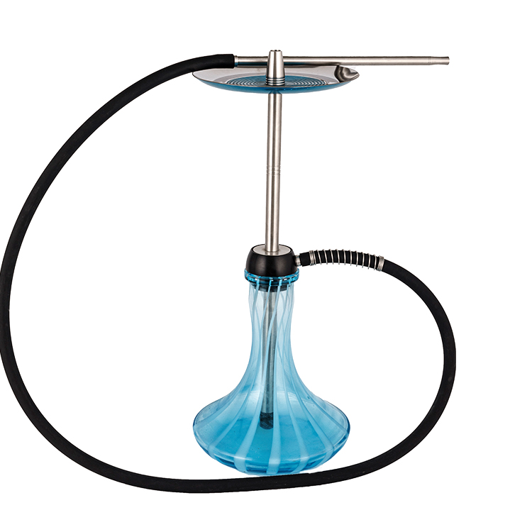 Blue Patterned Vitri Pom+ Steel Single Hole Hookah 56cm