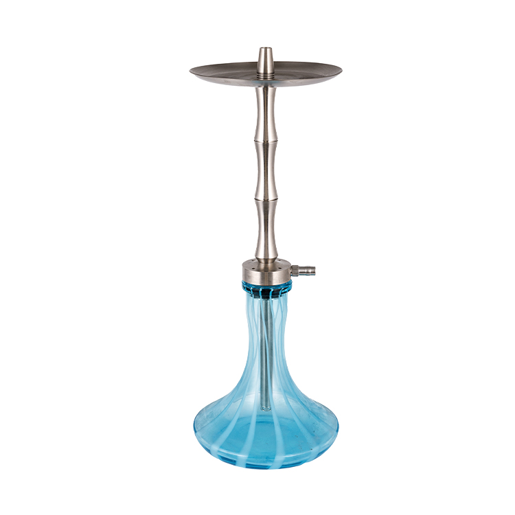 Blue Pattern Glass Argentum Steel Metal Tube-I Single Hole Hookah 60cm