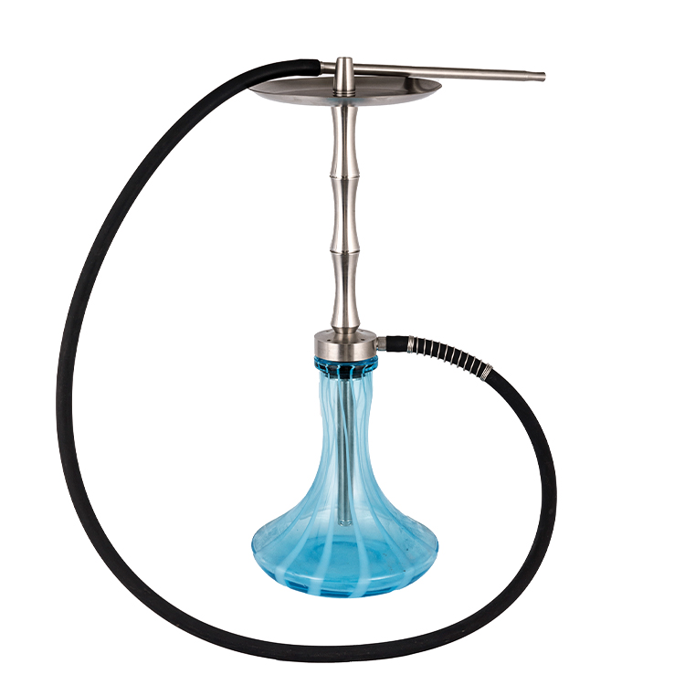 Blue Pattern Glass Argentum Steel Metal Tube-I Single Hole Hookah 60cm