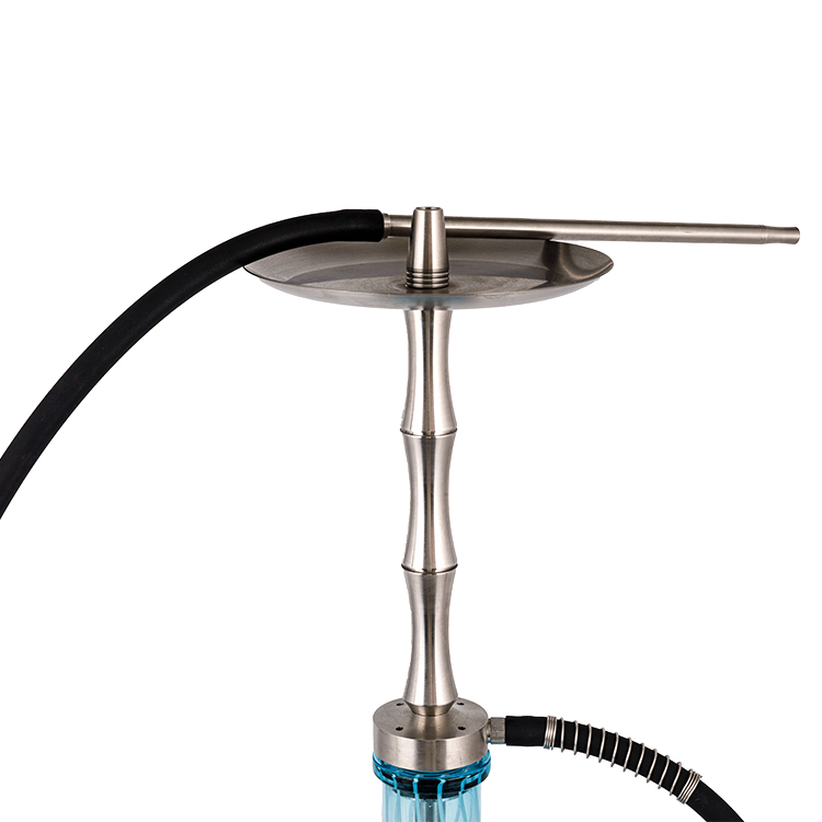 Blue Pattern Glass Argentum Steel Metal Tube-I Single Hole Hookah 60cm