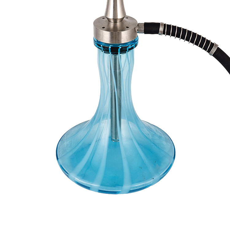 Blue Pattern Glass Argentum Steel Metal Tube-I Single Hole Hookah 60cm