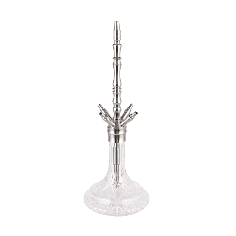 Argentum Serenum Steel et Vitrum ARGUMENTUM quattuor foramen Hookah 64cm