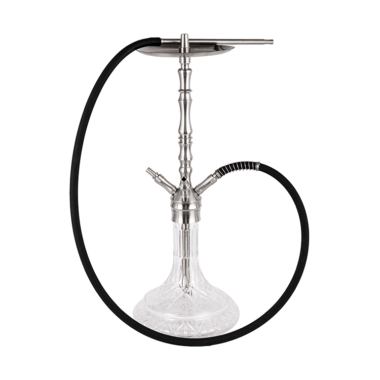 Argentum Serenum Steel et Vitrum ARGUMENTUM quattuor foramen Hookah 64cm