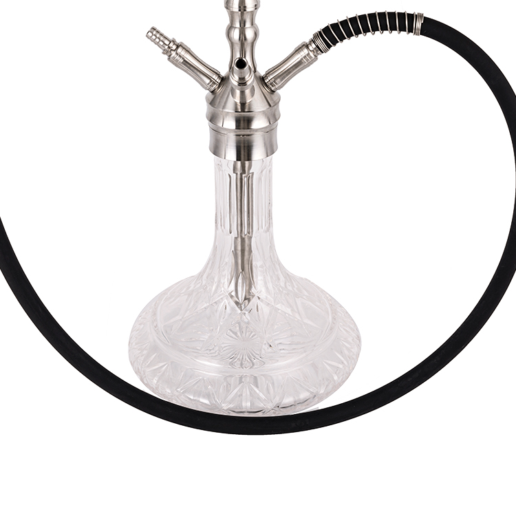 Argentum Serenum Steel et Vitrum ARGUMENTUM quattuor foramen Hookah 64cm