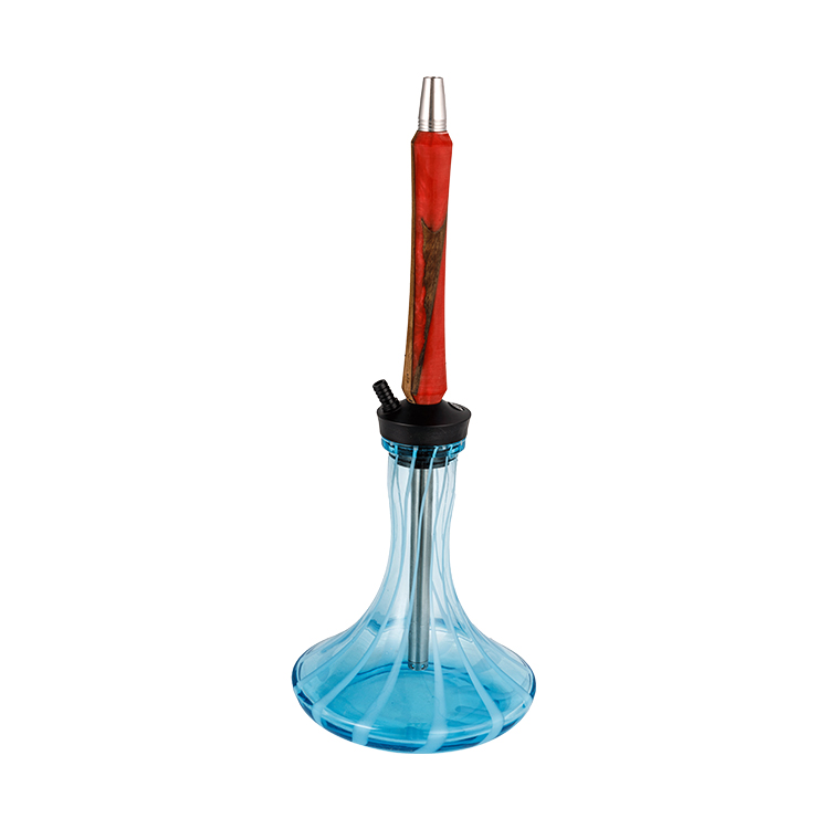 Blue Patterned vitreum Pom+Stainless Steel Red Metal tube Single Hole Hookah 56cm