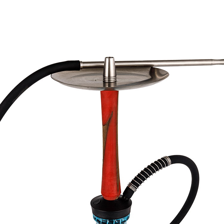 Blue Patterned vitreum Pom+Stainless Steel Red Metal tube Single Hole Hookah 56cm