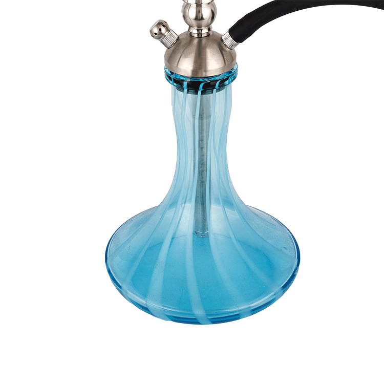 Blue Glass Silver Stainless Steel Double Hole Hookah 58cm