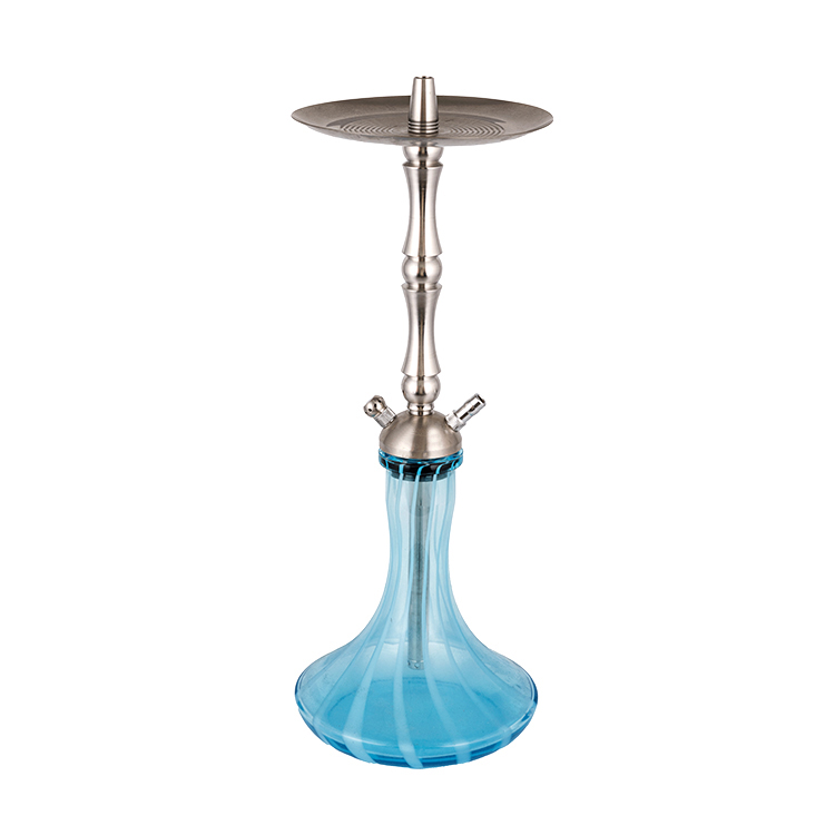 Blue Glass Silver Stainless Steel Double Hole Hookah 58cm